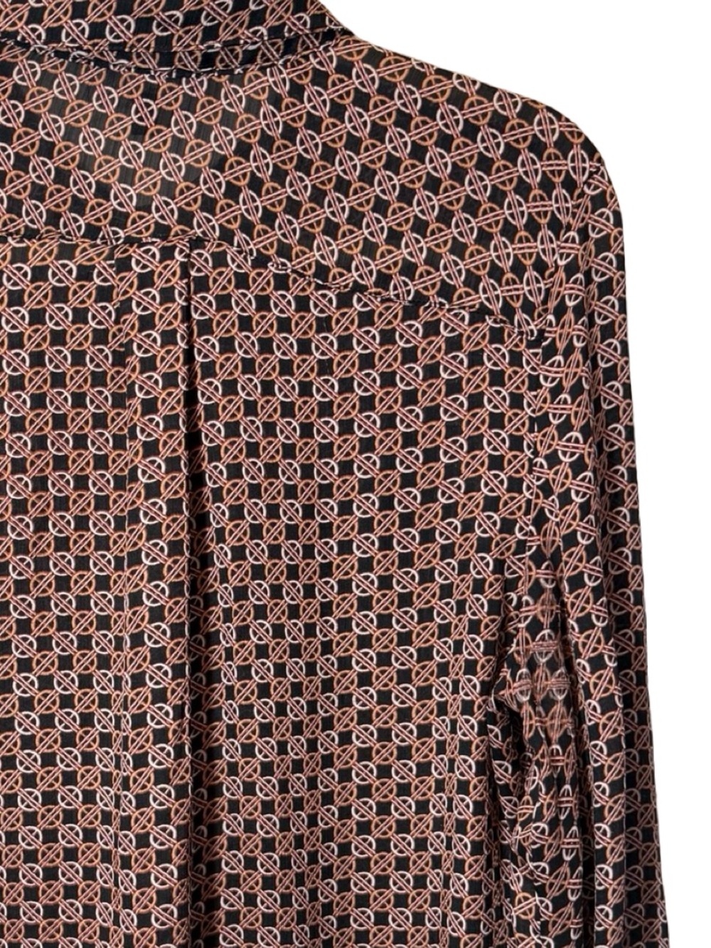 Silky Geometric Print Button-Up Blouse